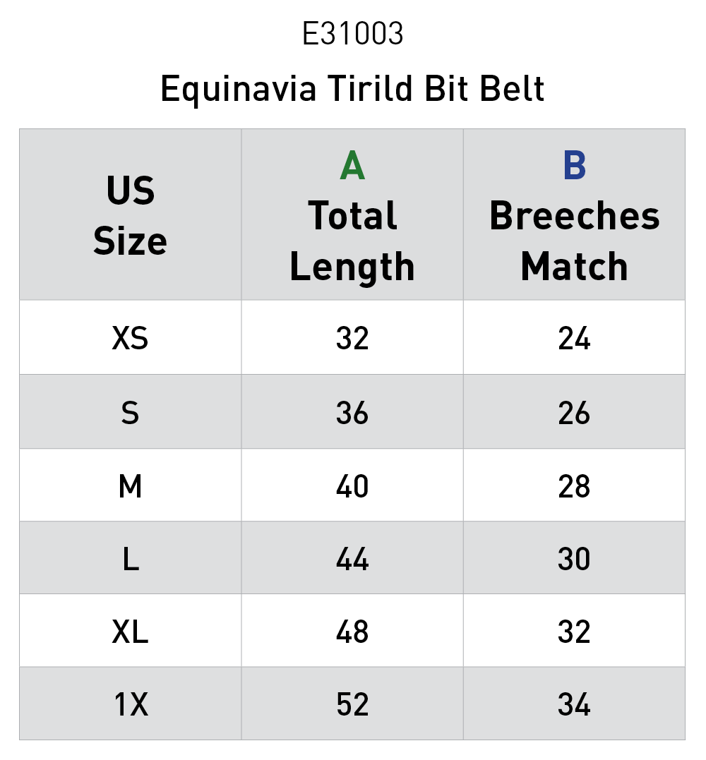 Size chart: Equestrian Belts