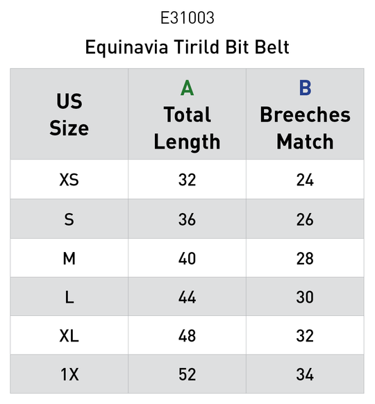 Size chart: Equestrian Belts