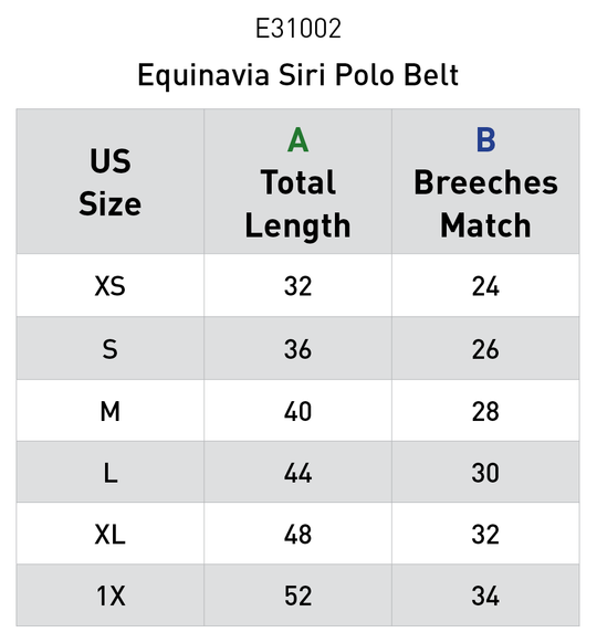 Size chart: Equestrian Belts