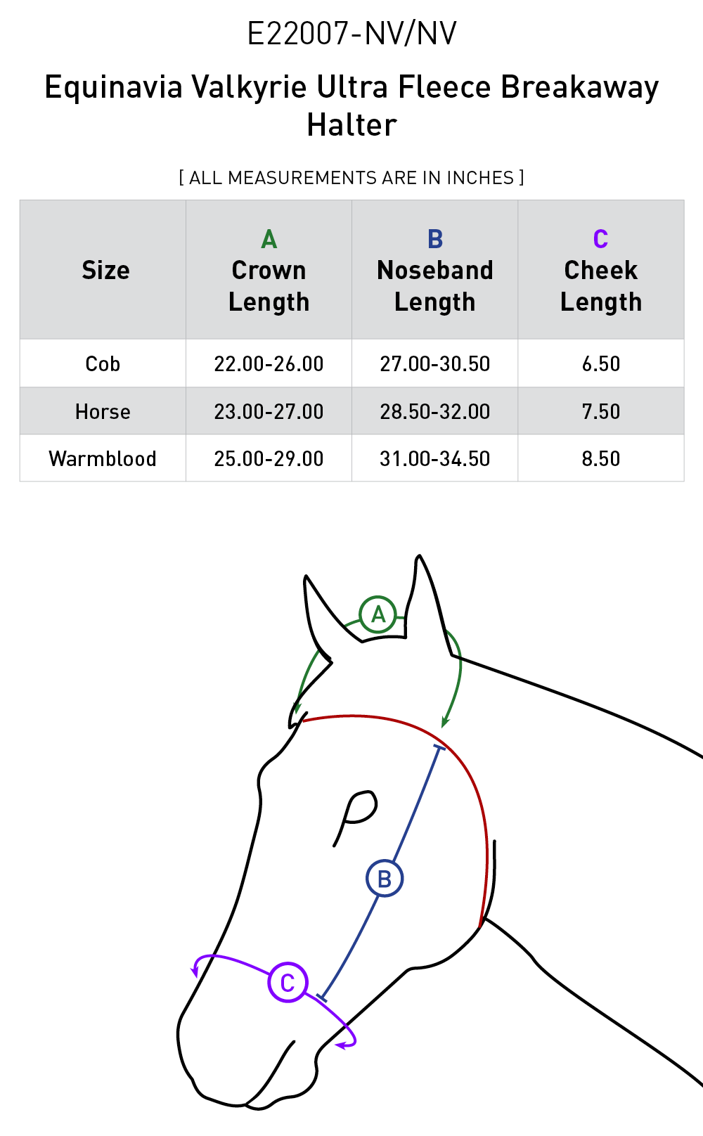 Size chart: Halters