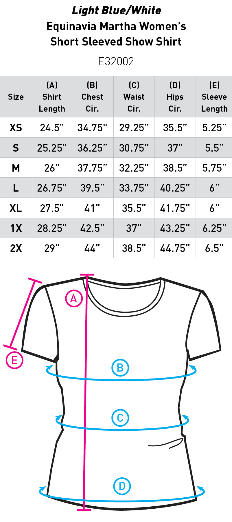 Size chart: English Show Shirts