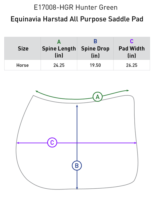 Size chart: Square All Purpose Saddle Pads