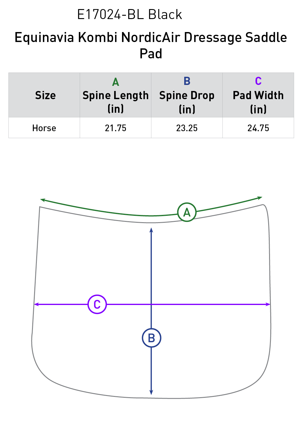 Size chart: Square Dressage Saddle Pads