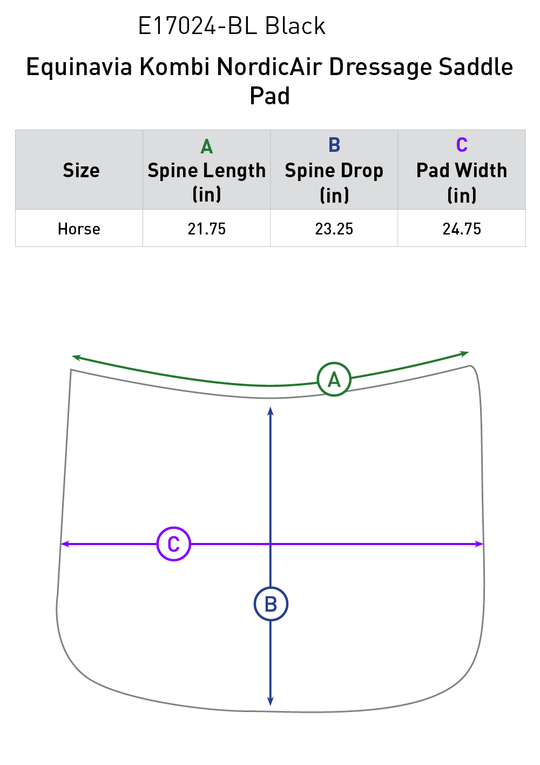 Size chart: Square Dressage Saddle Pads