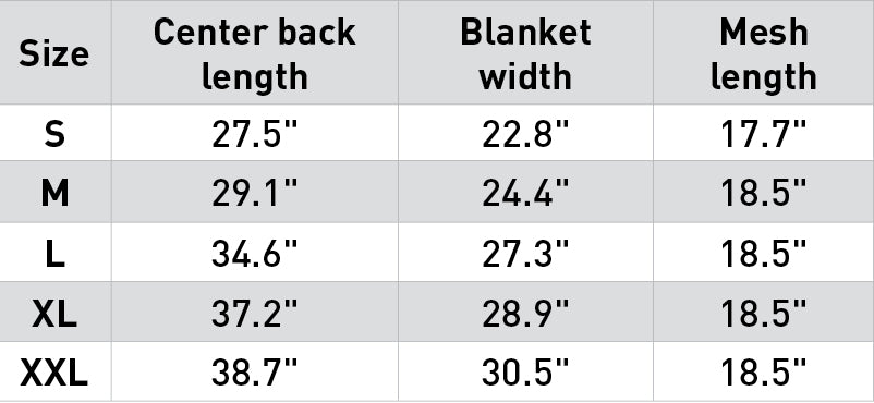 Size chart: Fly Masks