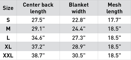 Size chart: Fly Masks