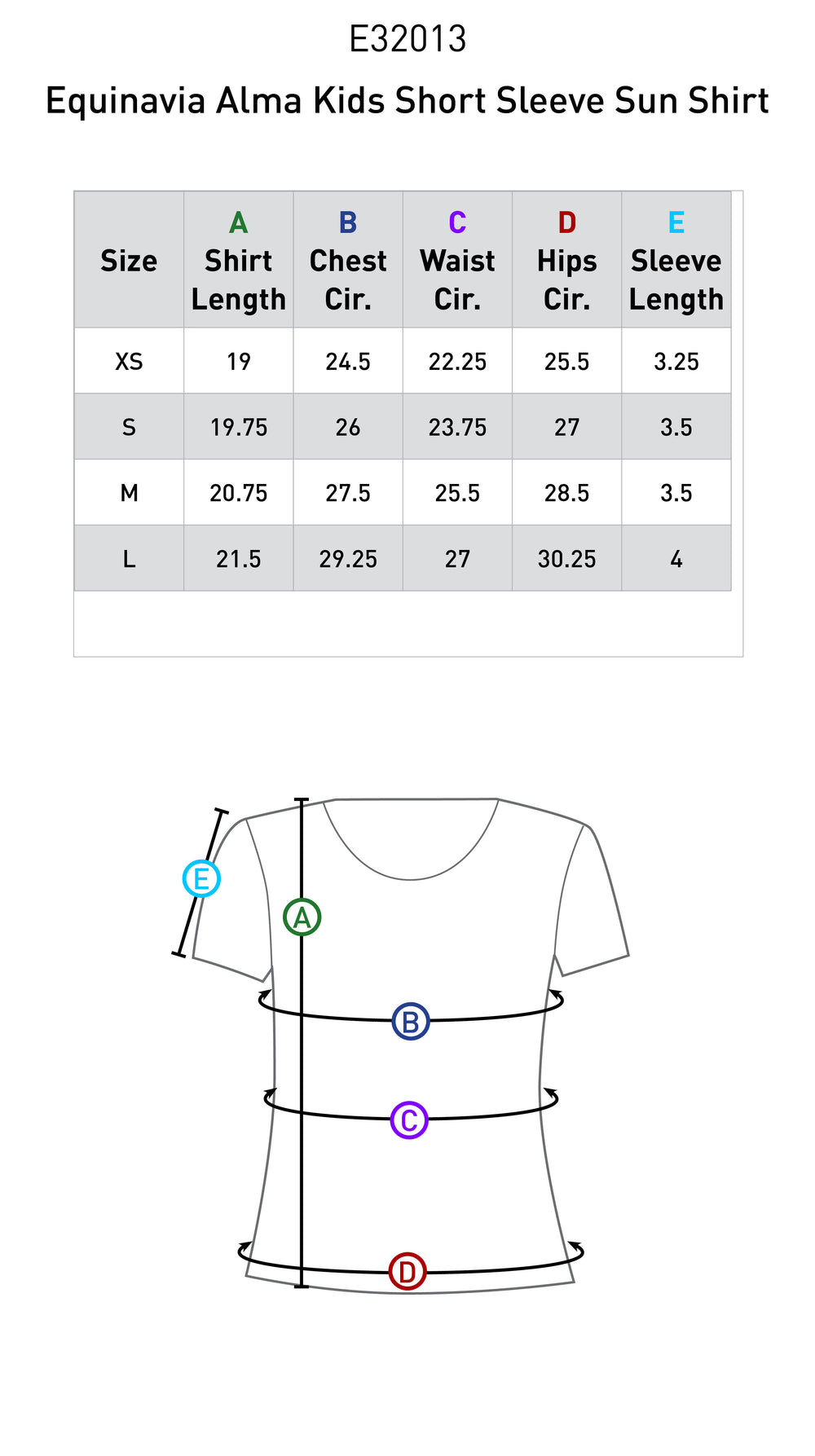 Size chart: Zip Front and Technical Shirts