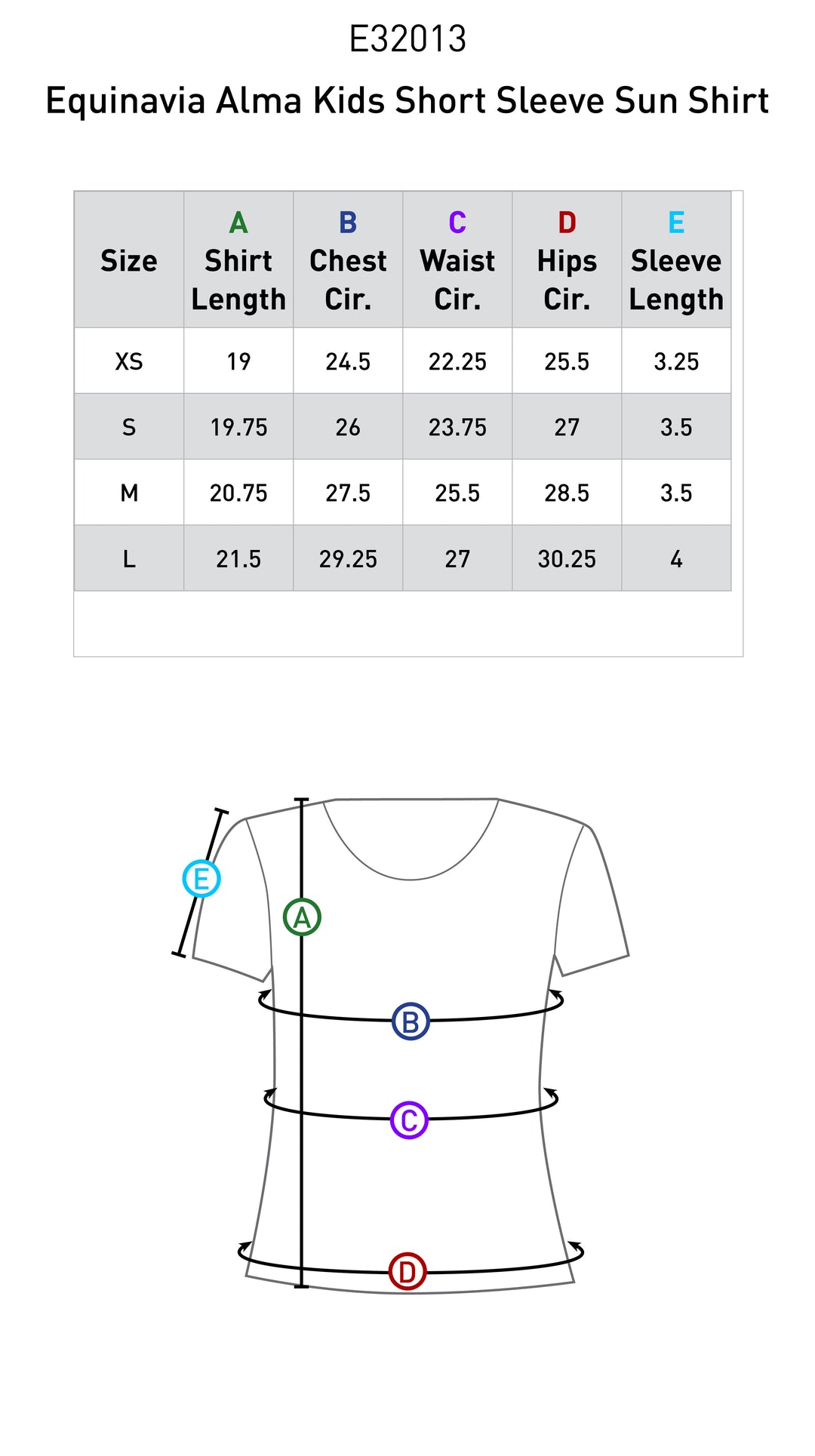 Size chart: Zip Front and Technical Shirts