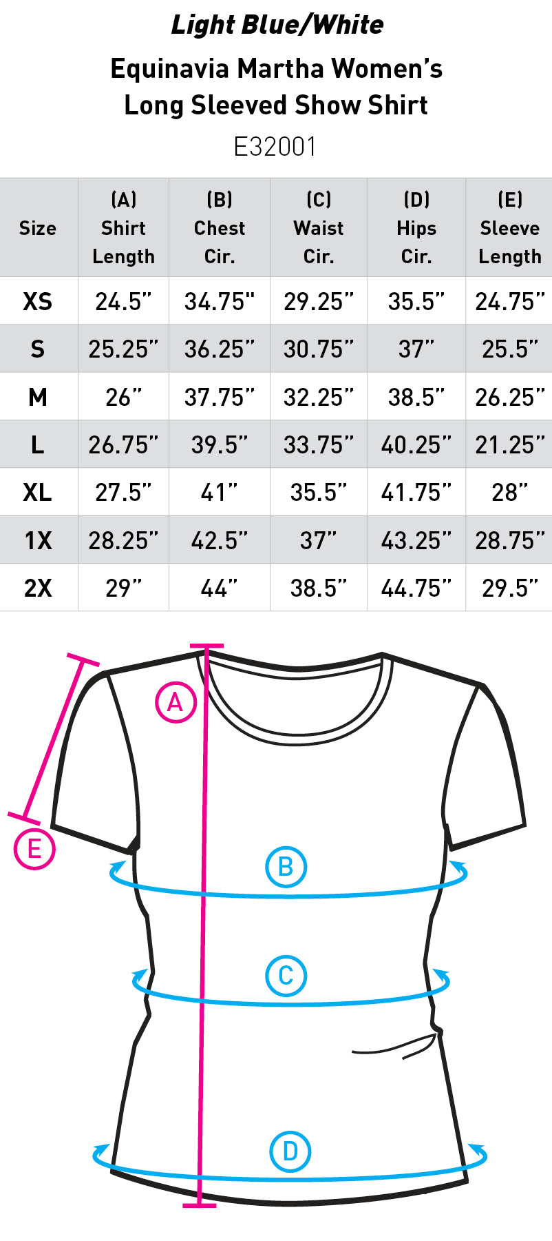Size chart: English Show Shirts