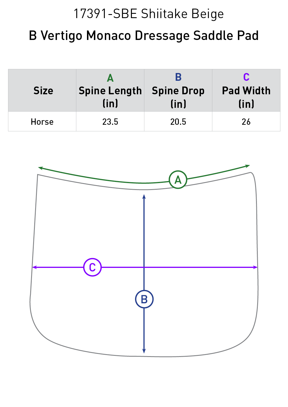 Size chart: Square Dressage Saddle Pads