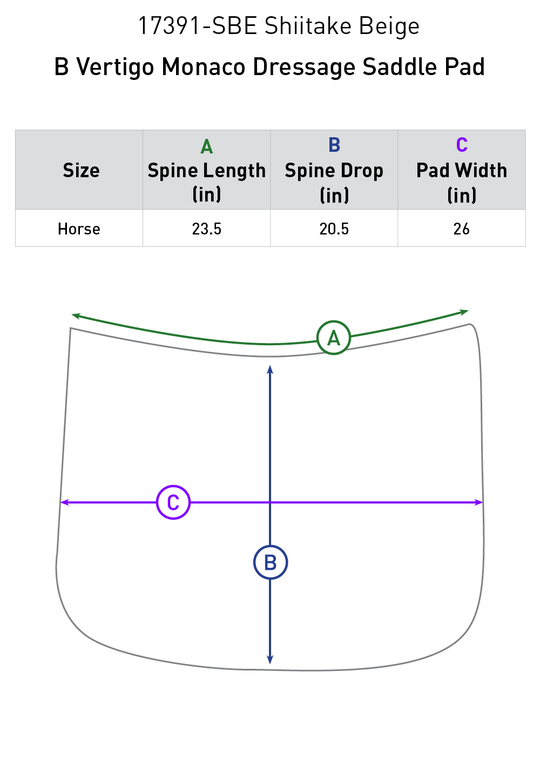 Size chart: Square Dressage Saddle Pads