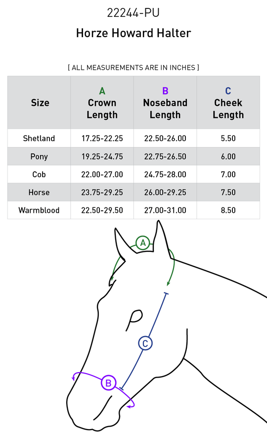 Size chart: Halters