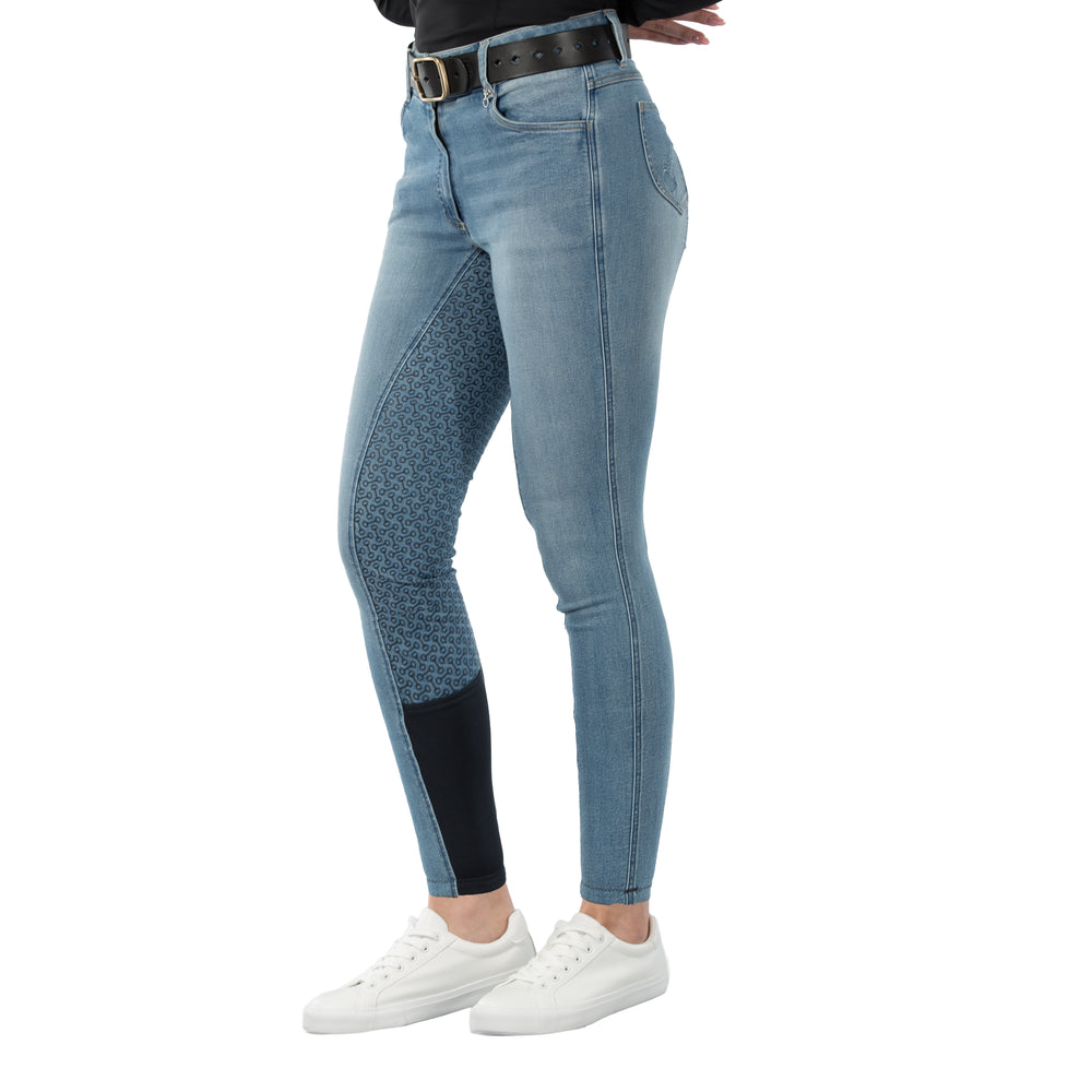 Horze Kaia Womens High Waist Denim Silicone Full Seat Breeches image #3