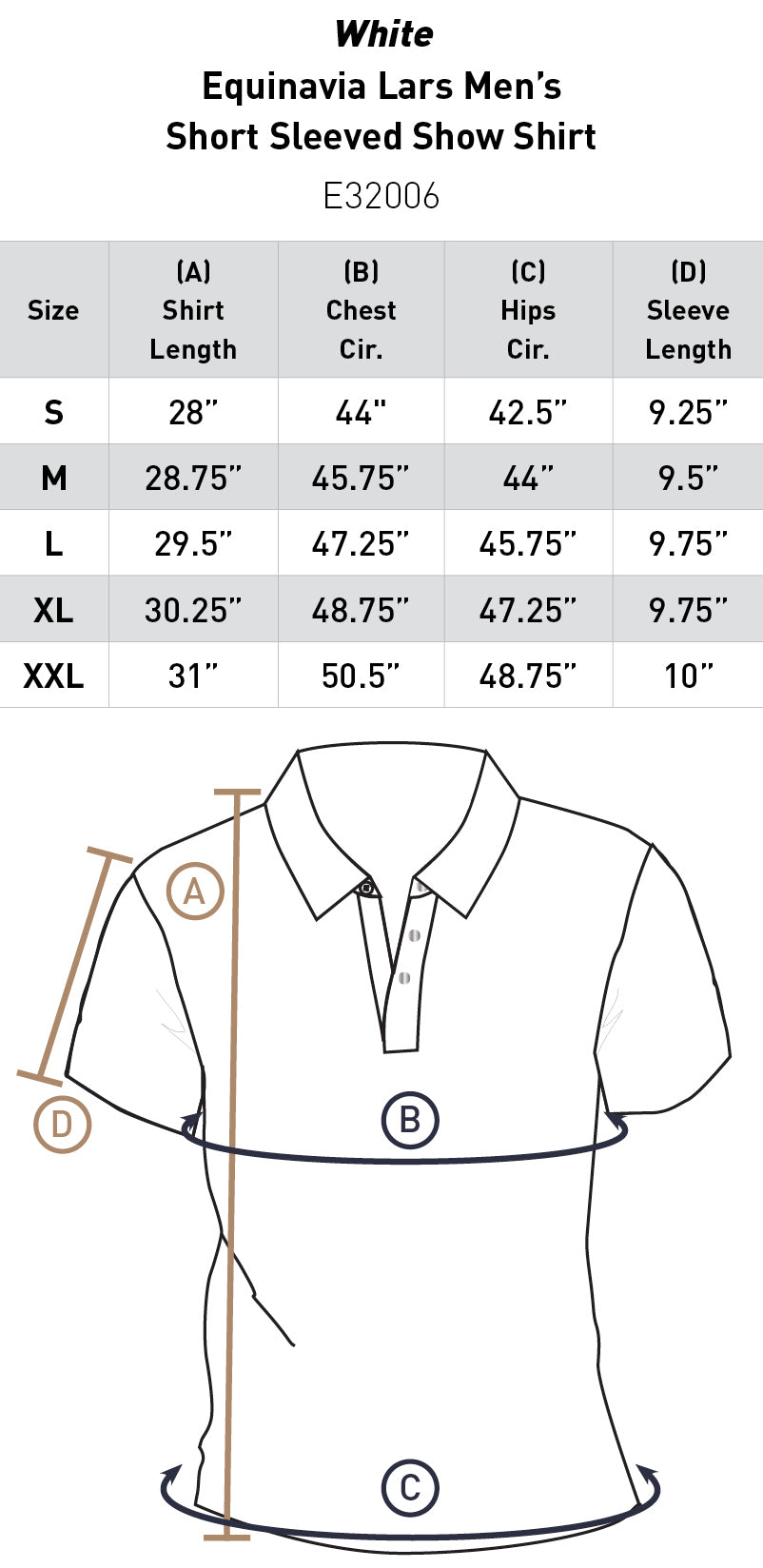 Size chart: Men's Shirts, Sweaters & Jackets