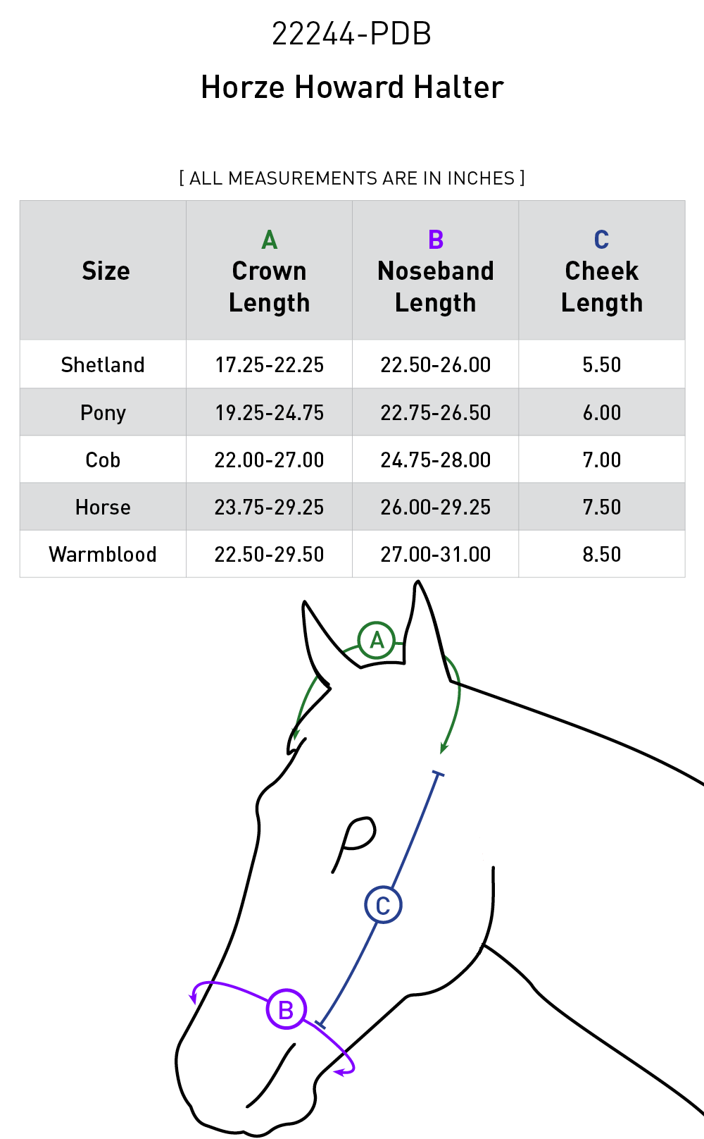 Size chart: Halters
