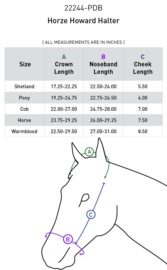 Size chart: Halters