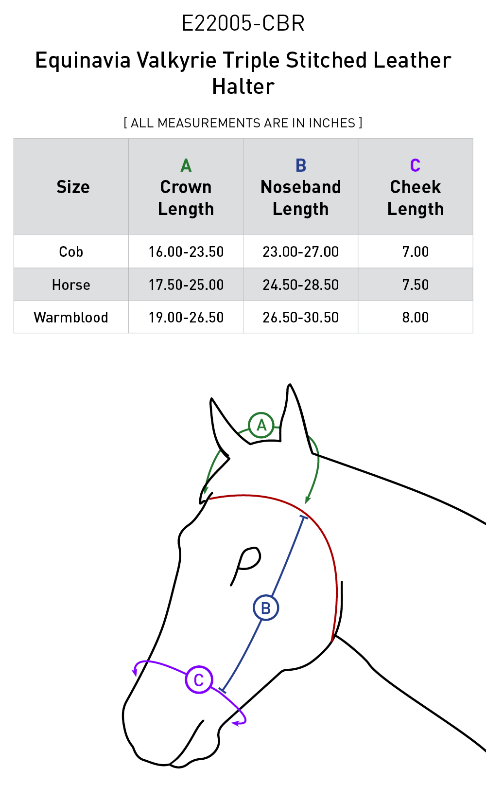 Size chart: Halters