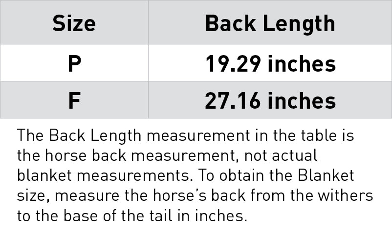 Size chart: Horse Coolers