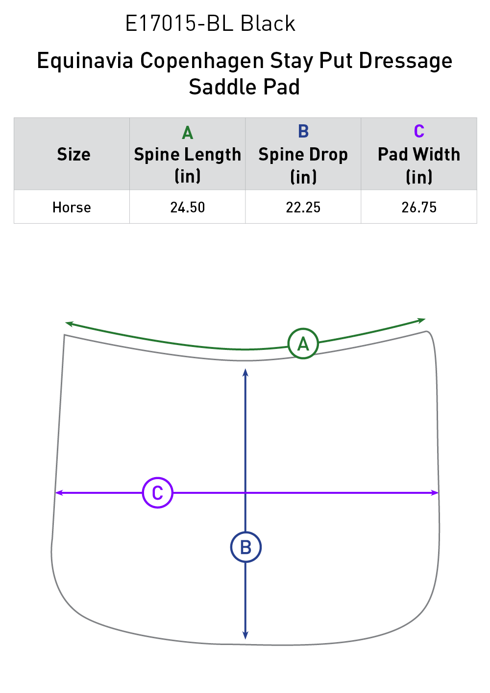 Size chart: Square Dressage Saddle Pads