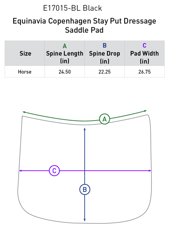 Size chart: Square Dressage Saddle Pads