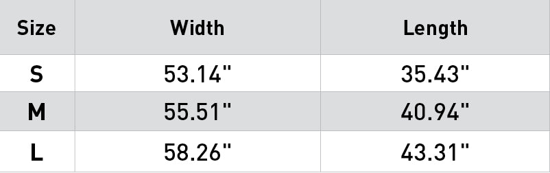 Size chart: Neck Covers and Hoods