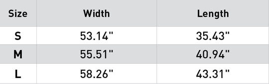 Size chart: Neck Covers and Hoods