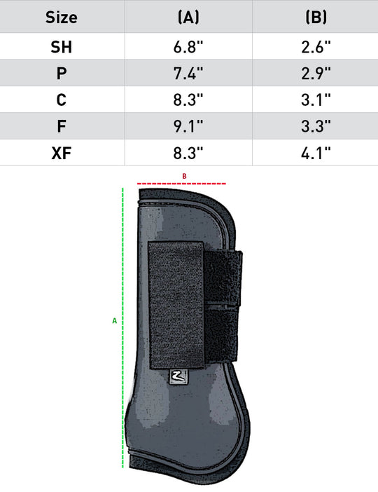 Size chart: Tendon/Galloping Boots