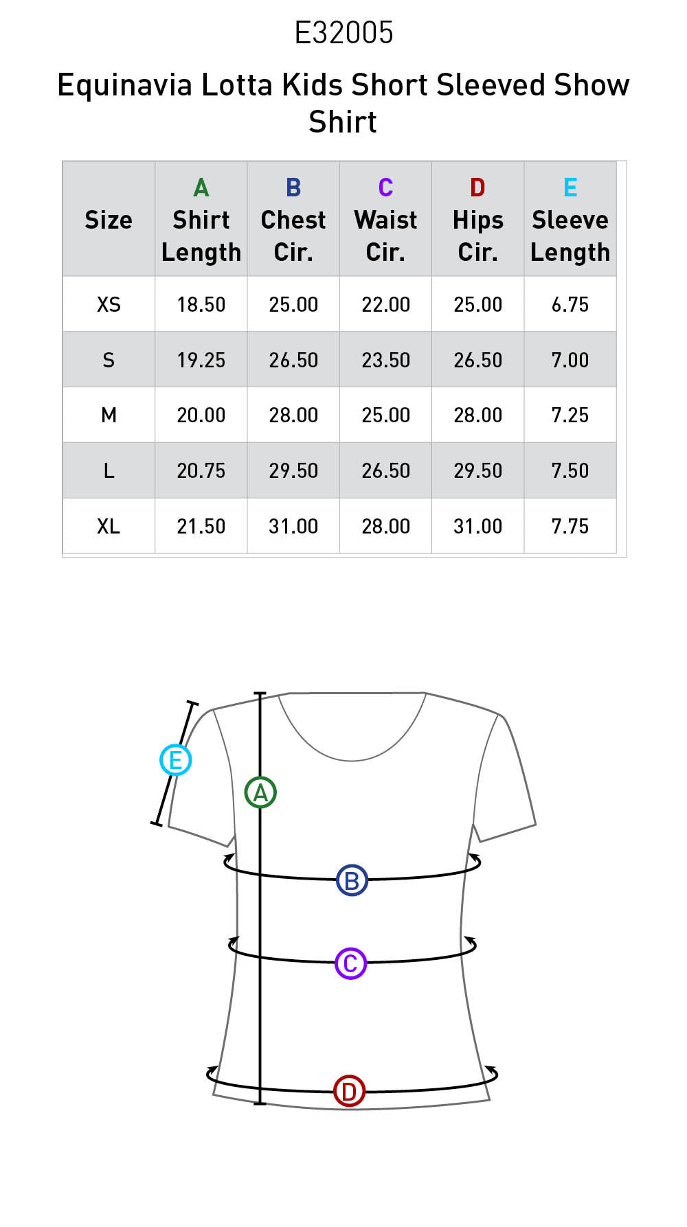 Size chart: English Show Shirts