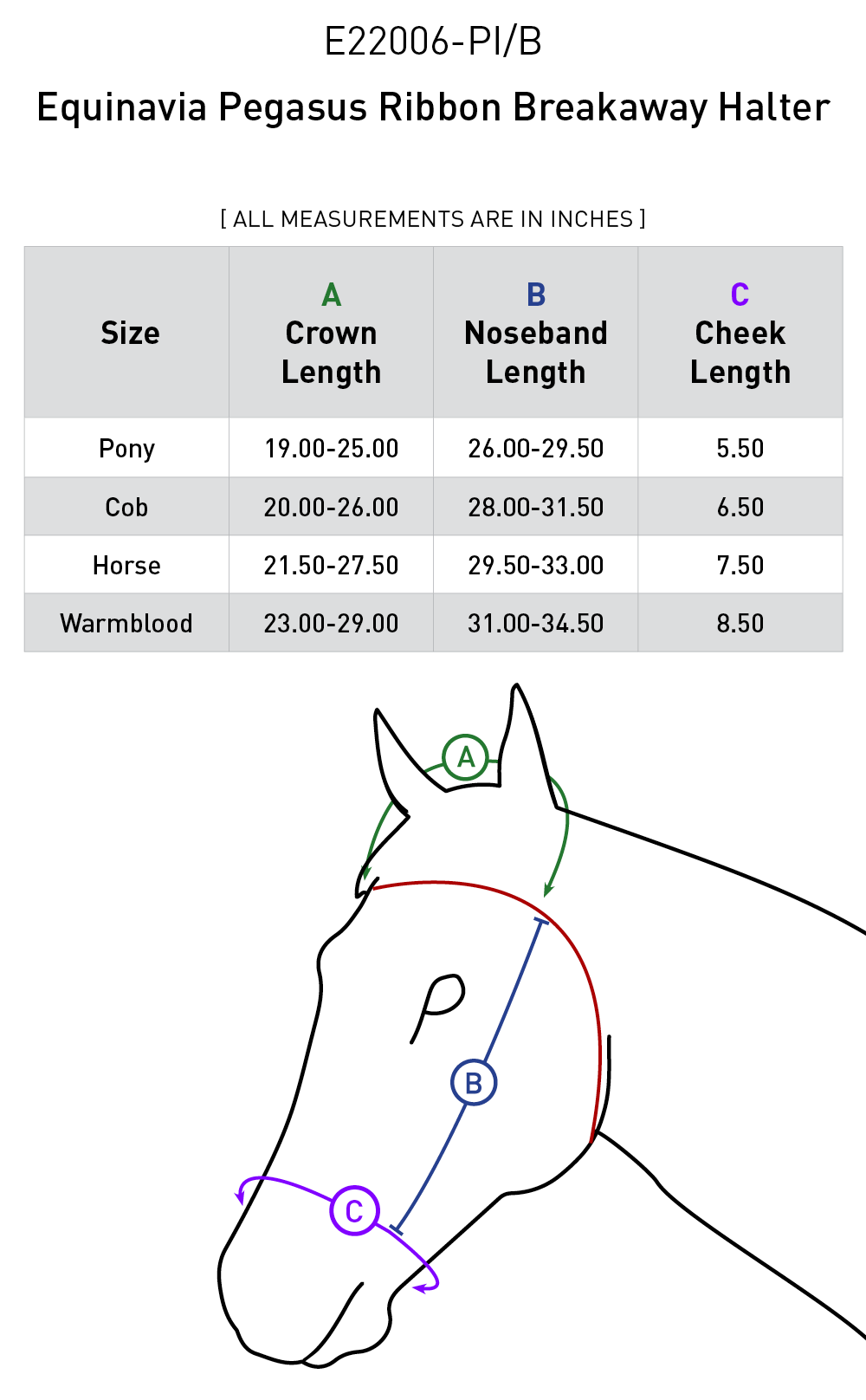 Size chart: Halters