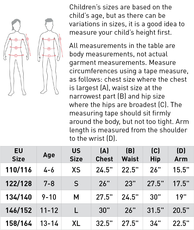 Size chart: Jackets