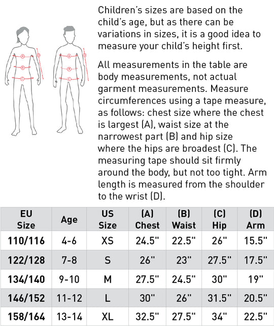 Size chart: Jackets