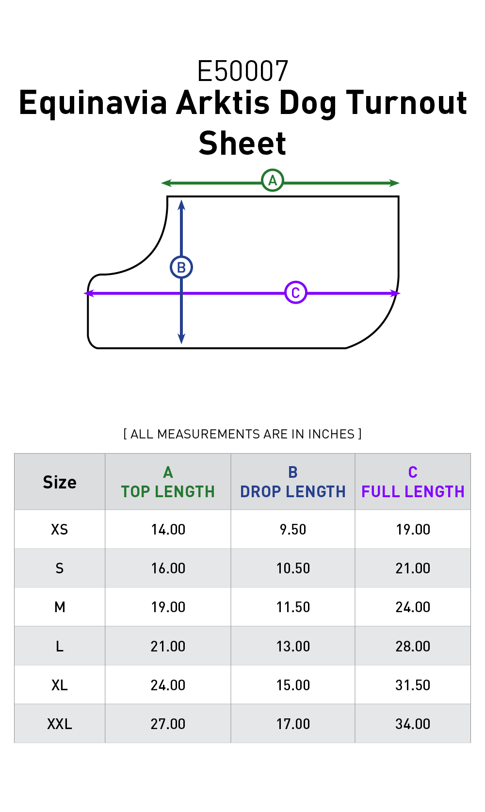 Size chart: Dog Supplies