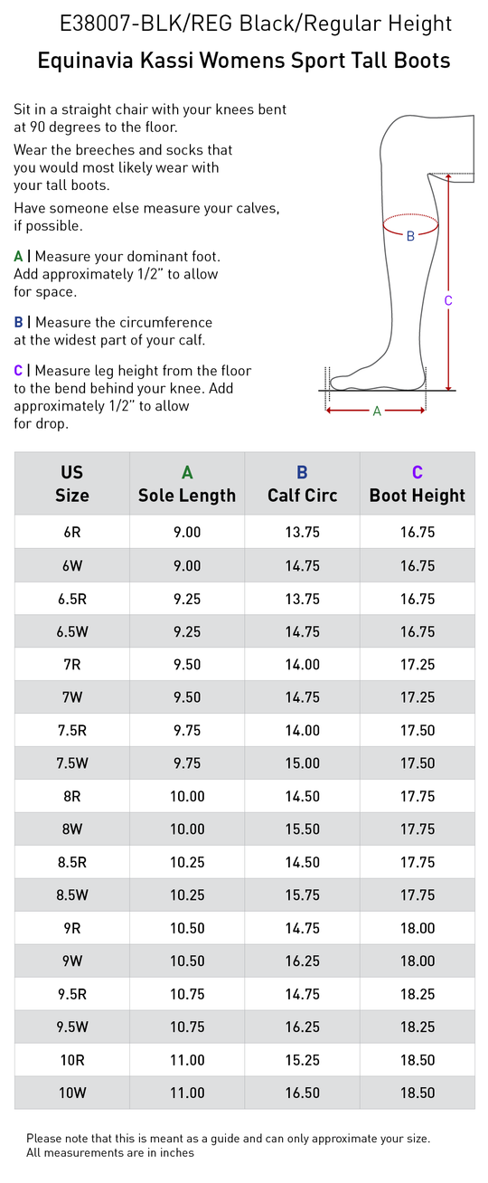 Size chart: Dress &amp; Dressage Boots