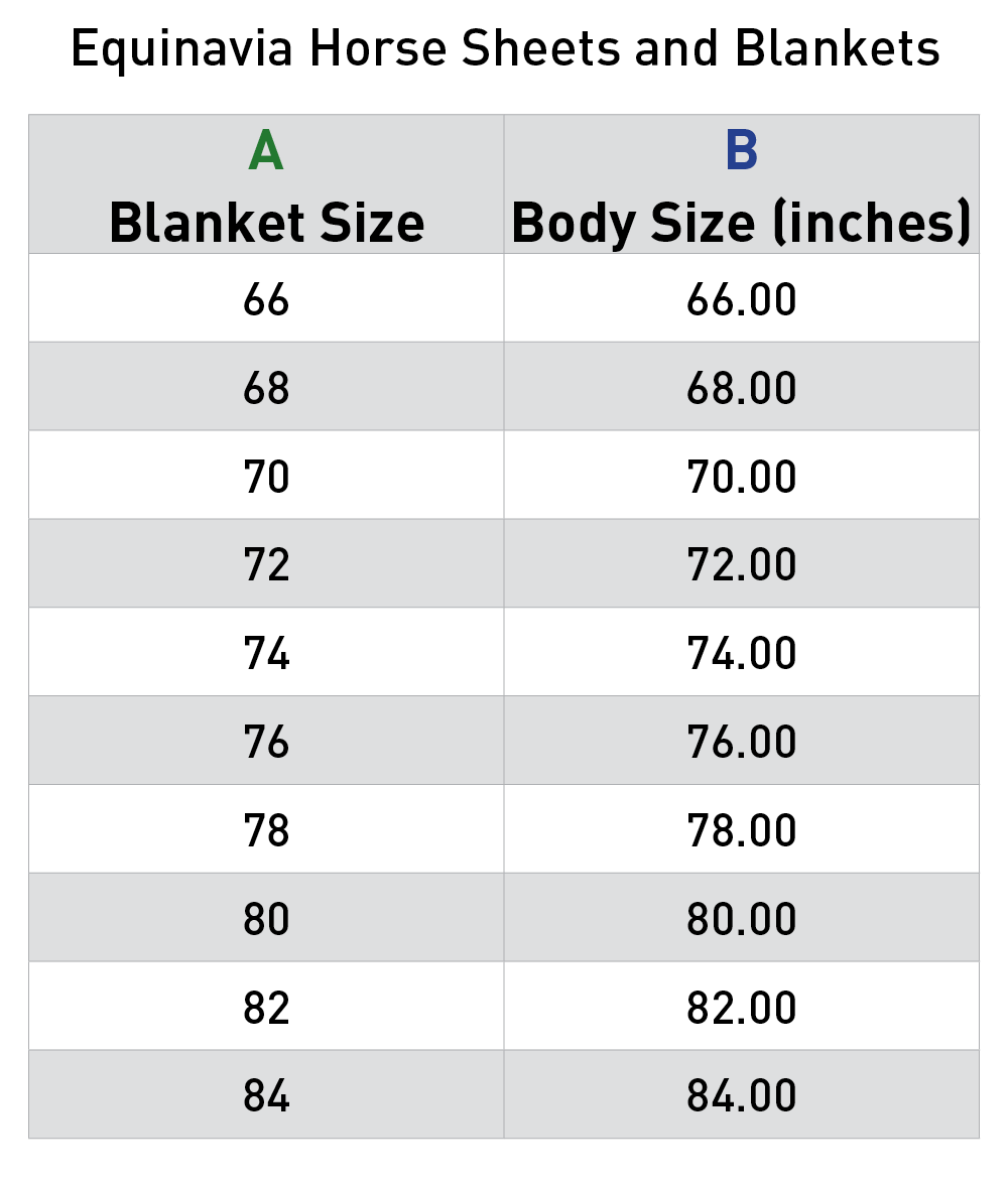 Size chart: Horse Coolers