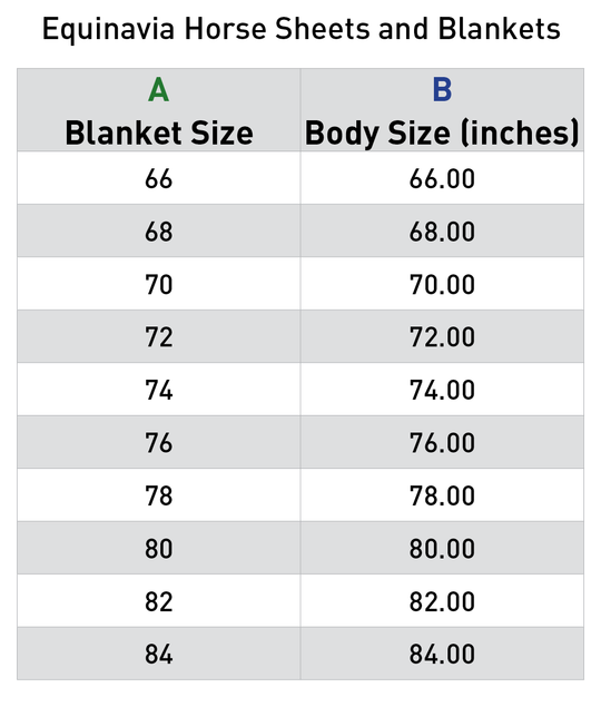 Size chart: Horse Coolers