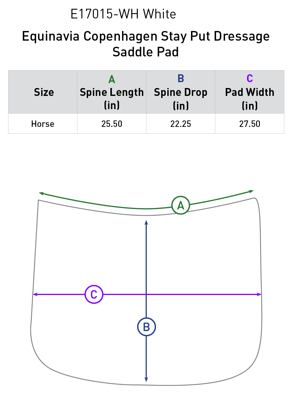 Size chart: Square Dressage Saddle Pads