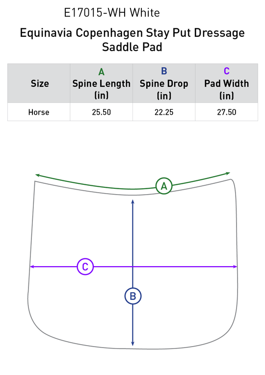 Size chart: Square Dressage Saddle Pads