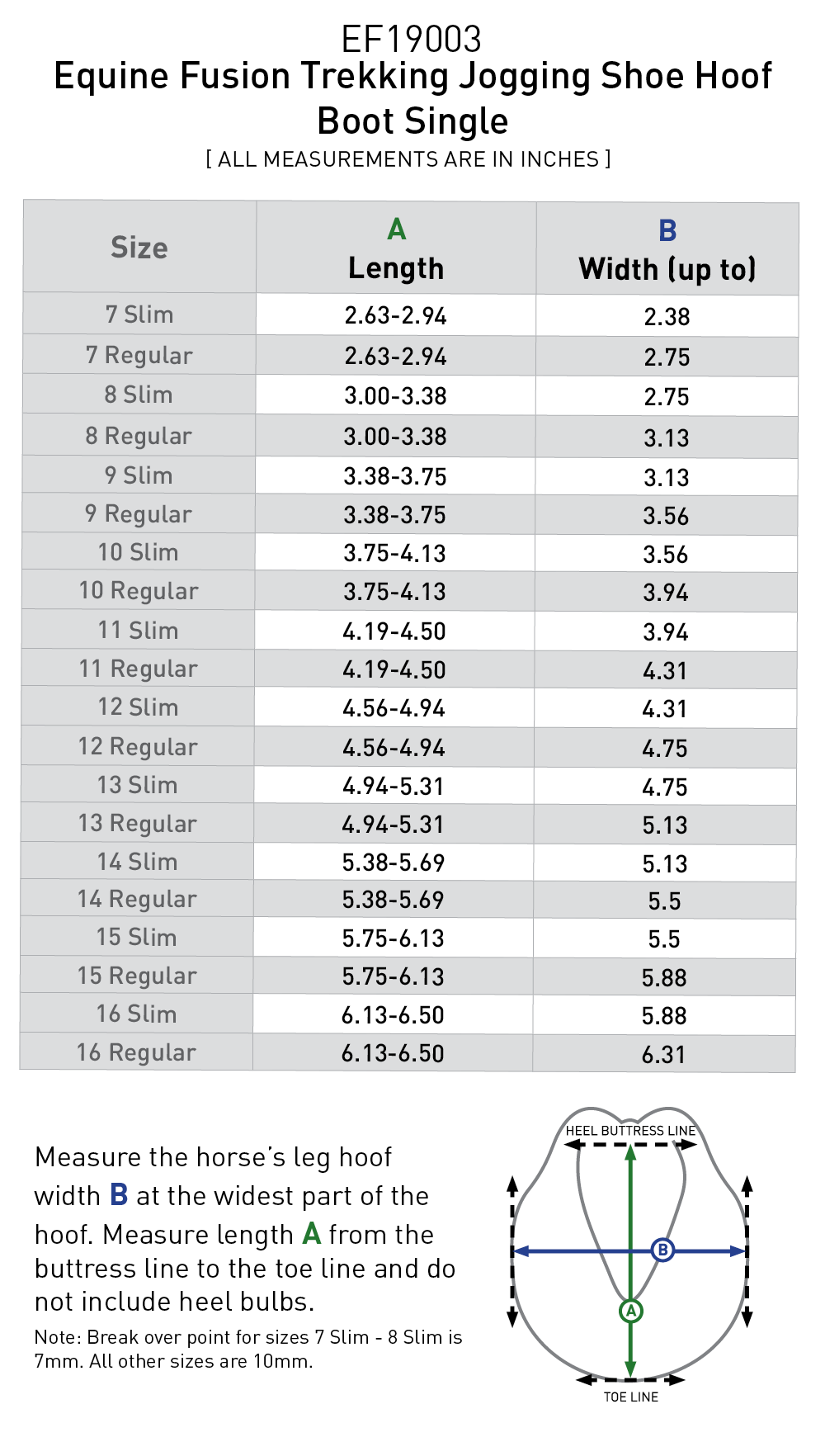 Size chart: Hoof Boots
