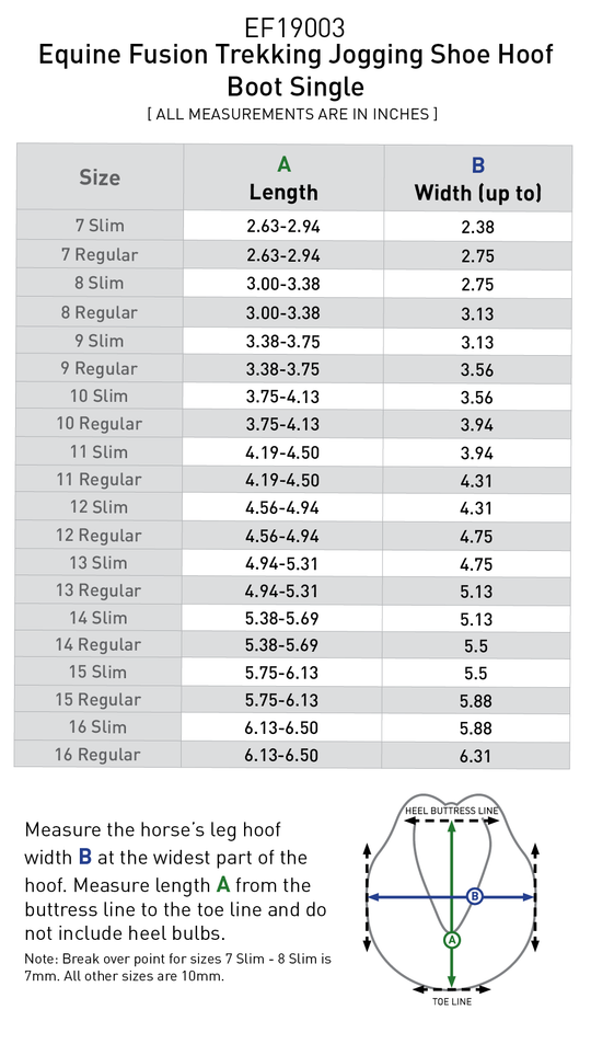Size chart: Hoof Boots
