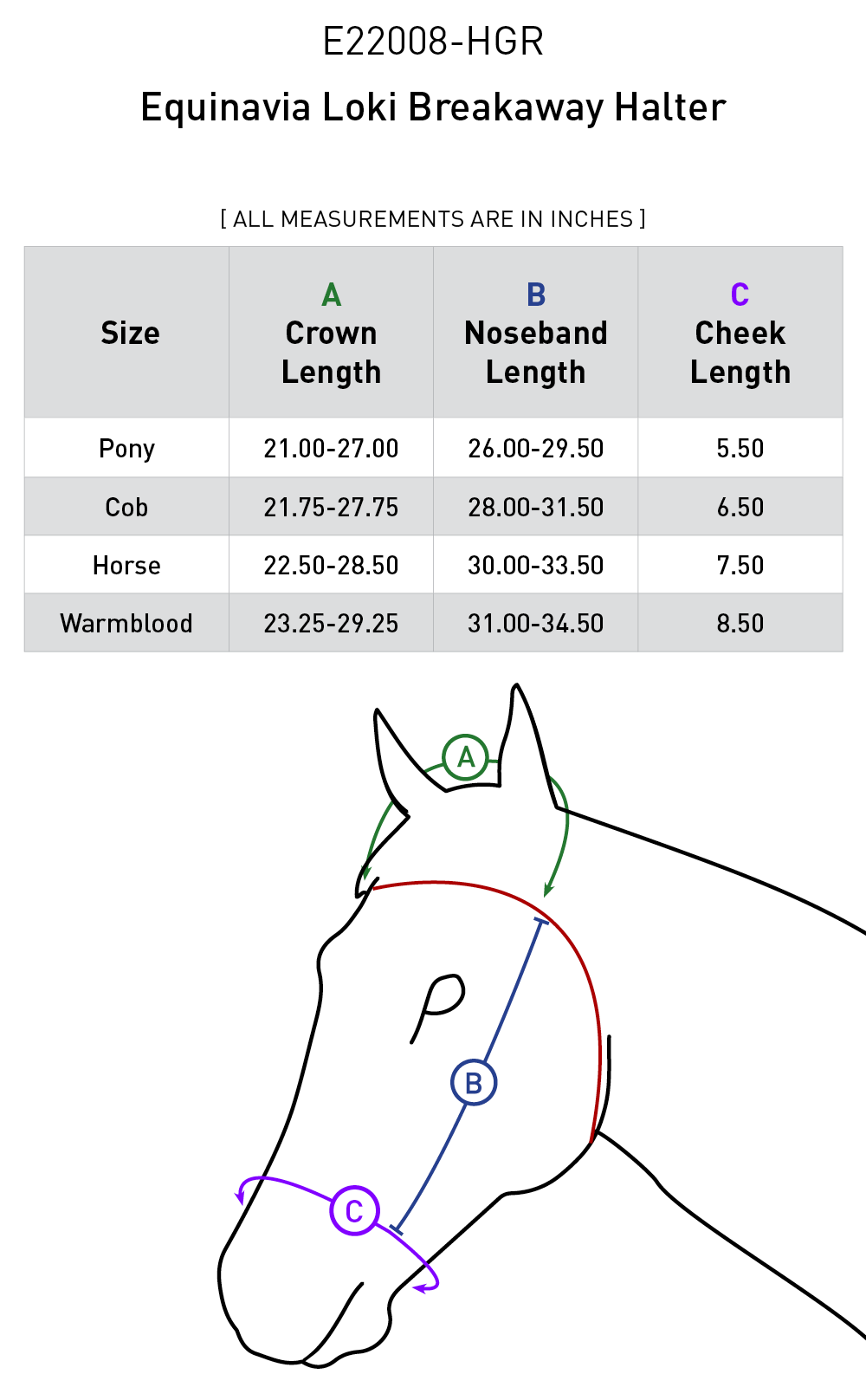 Size chart: Halters
