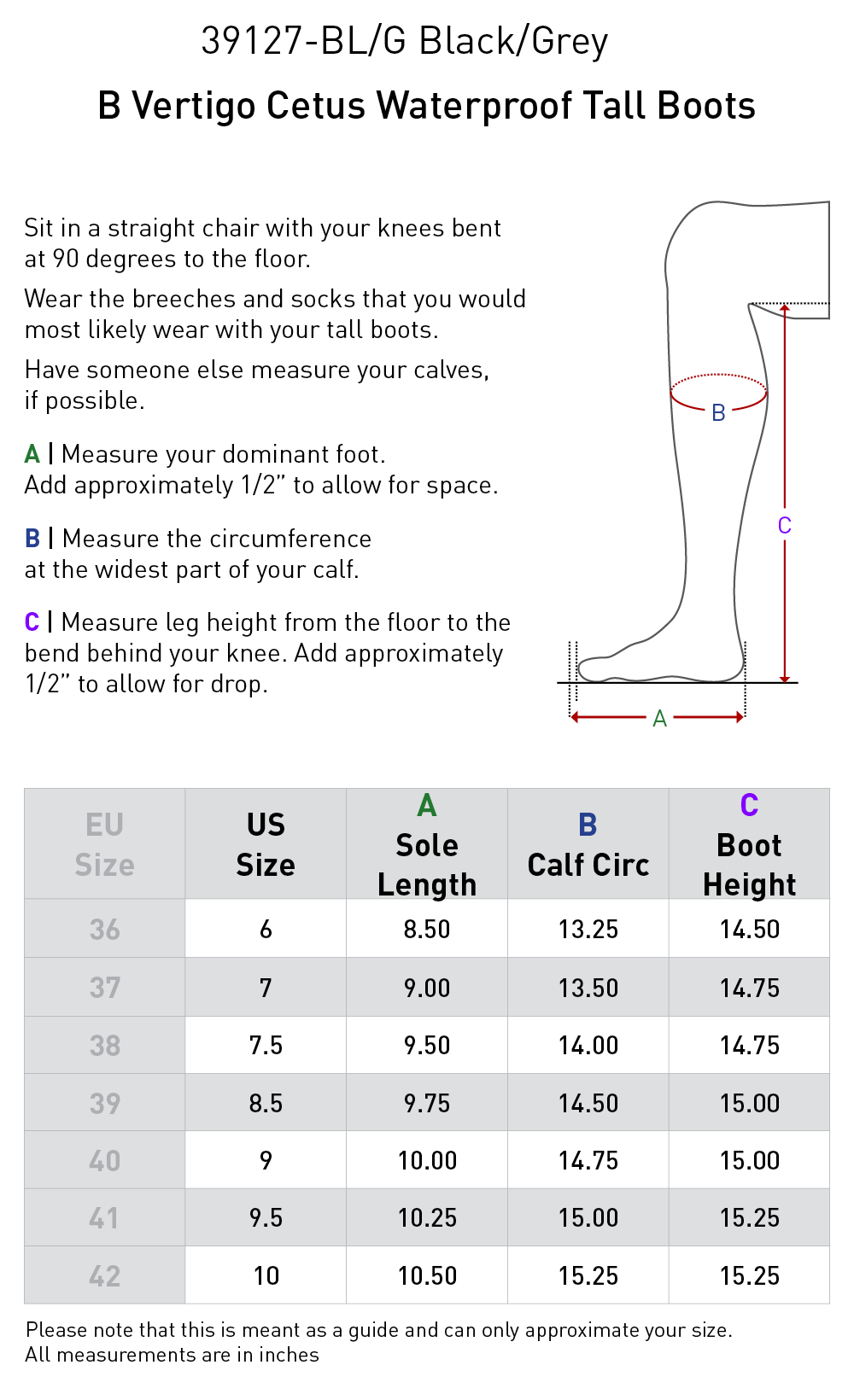 Size chart: Country Boots