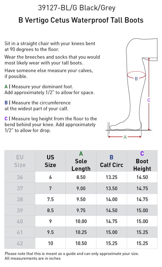 Size chart: Country Boots