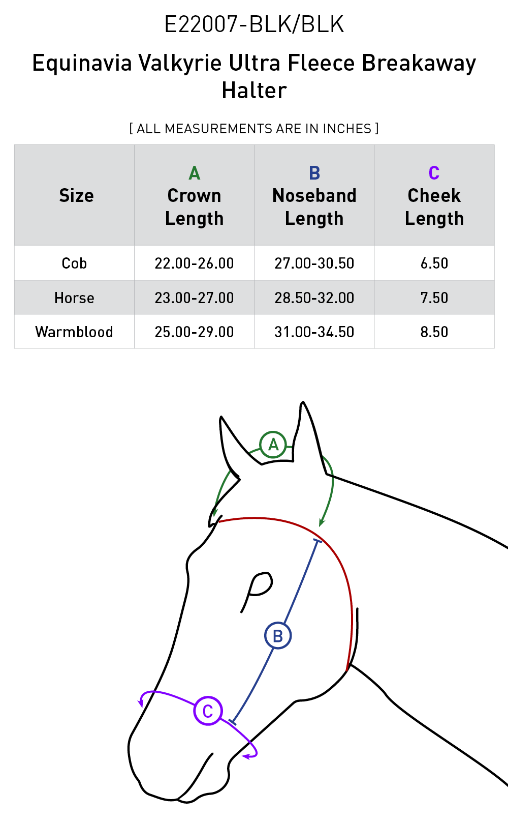 Size chart: Halters