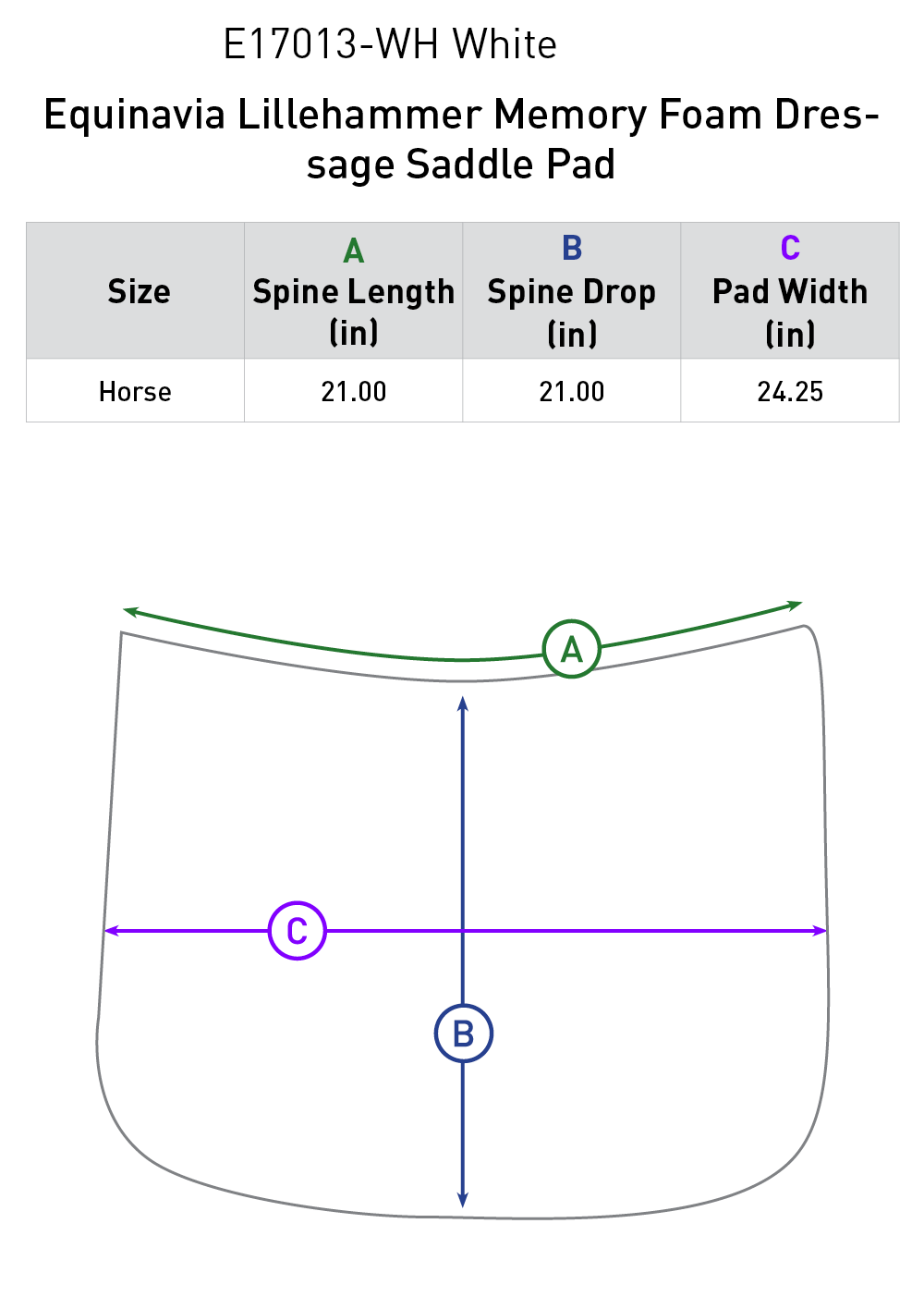 Size chart: Square Dressage Saddle Pads
