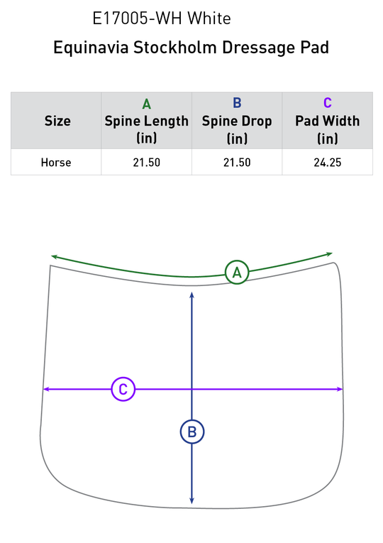 Size chart: Square Dressage Saddle Pads