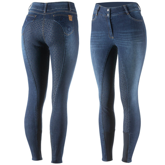 Horze Kaia Womens High Waist Denim Silicone Full Seat Breeches image 