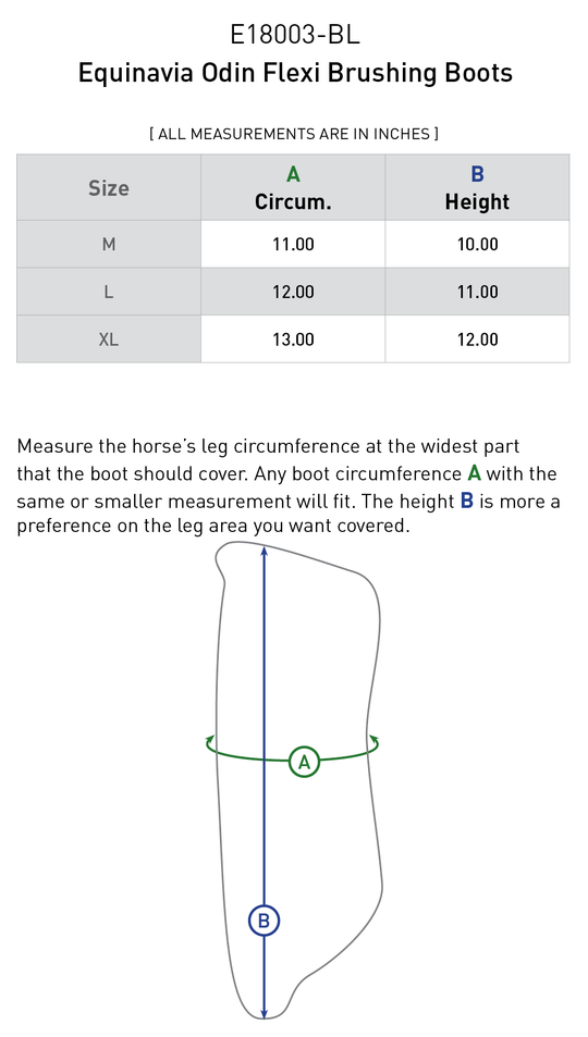 Size chart: Tendon/Galloping Boots