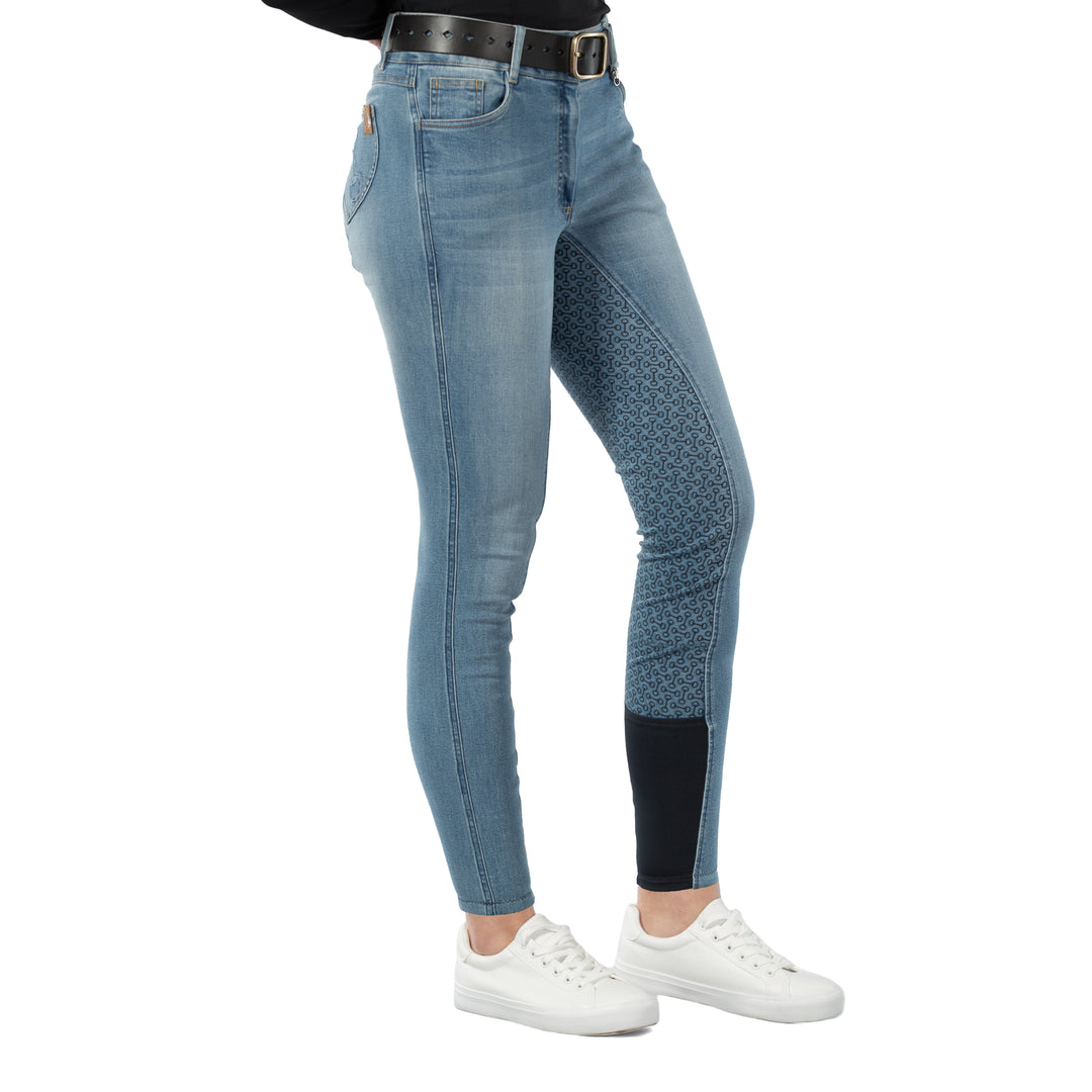 Horze Kaia Womens High Waist Denim Silicone Full Seat Breeches image 