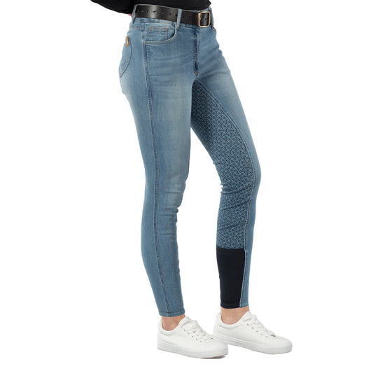 Horze Kaia Womens High Waist Denim Silicone Full Seat Breeches image 