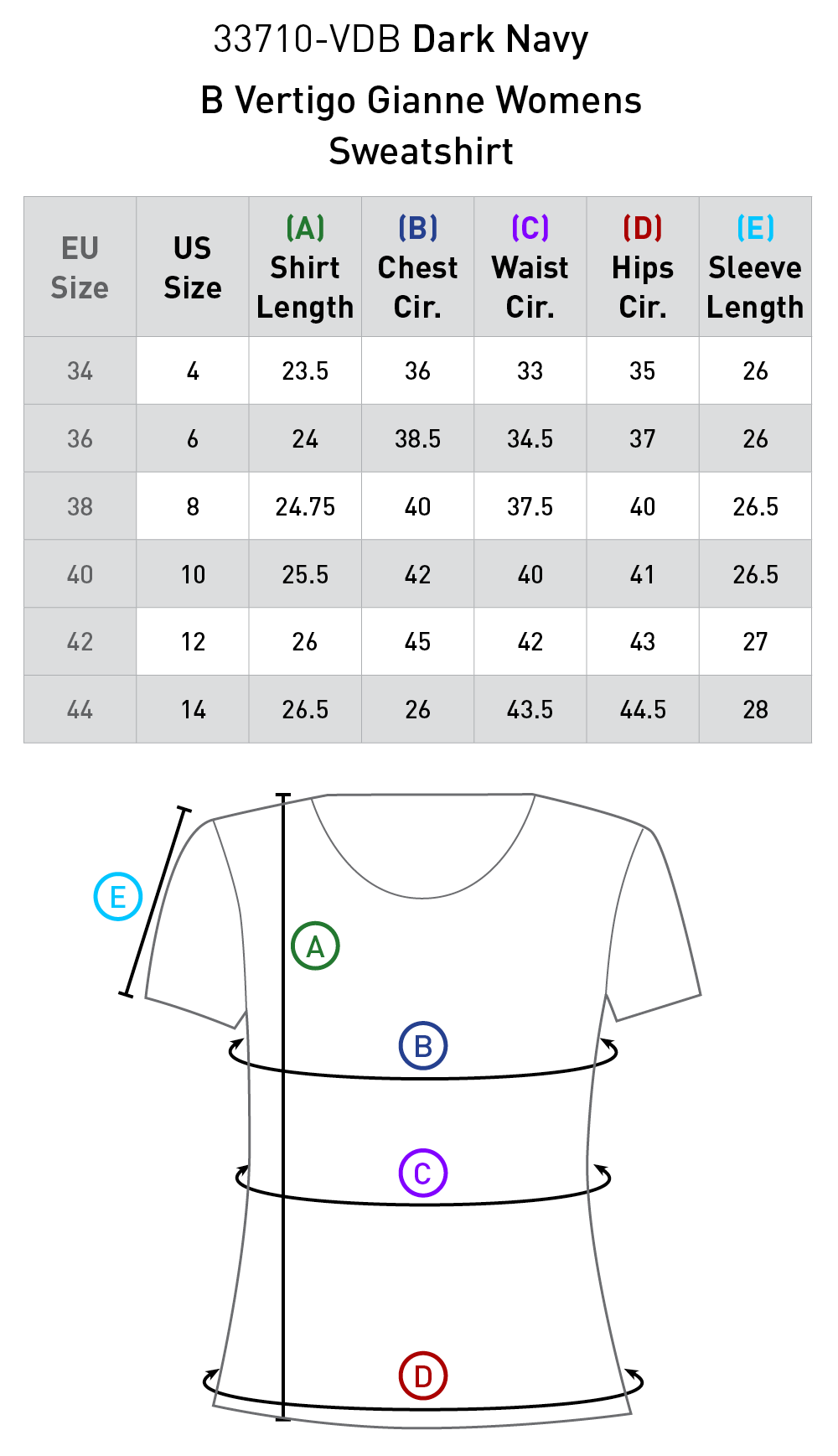 Size chart: Hoodies & Sweatshirts